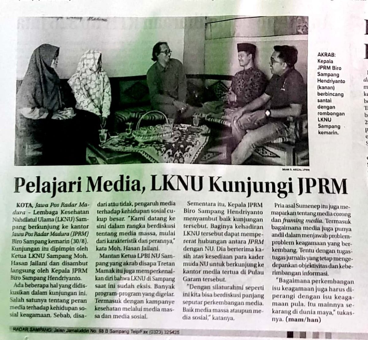 PcnuLk's tweet photo. Terimakasih kepada Radar Madura yang telah menyambut kami dengan baik. 
Semoga ke depan bisa terus menjalin komunikasi dan kerjasama yg baik dengan pihak Jawa pos Radar madura khususnya biro Sampang.

#nusampang
#lkpcnusampang
#diskusisantai
#radarmadurakeren
#lknuhebat https://t.co/KXuQu7UD6x