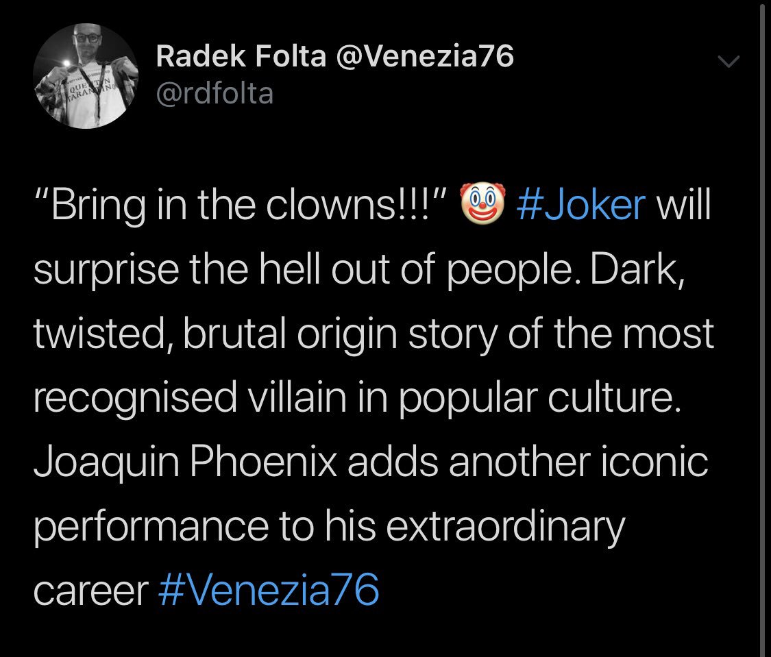 The first reactions to #Joker are in! It's being hailed as Oscar-worthy and a masterpiece. Received a huge applause from critics at #VeniceFilmFestival #Venice76