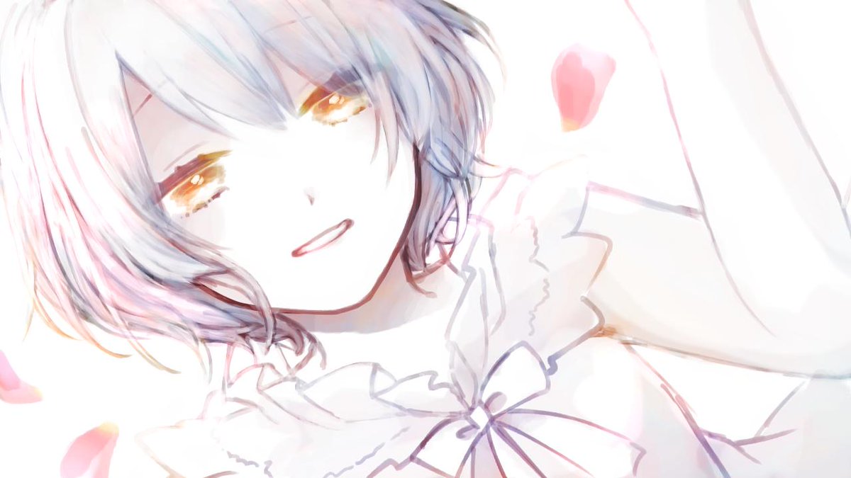 1girl solo short hair smile white background sleeveless petals  illustration images