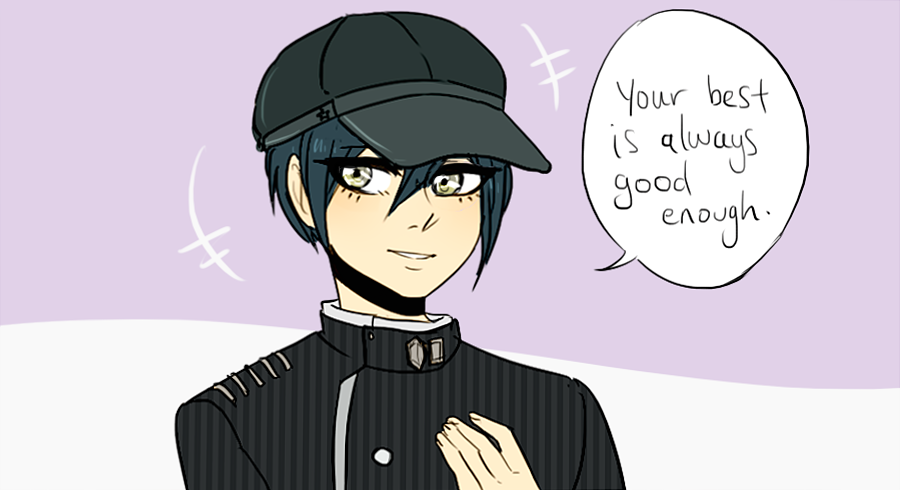 ministarfruit's tweet photo. this tweet is dedicated to saihara shuichi, who, to this day, still doesn't know where to put his hands when he's talking to someone https://t.co/sZTmRXrIYy