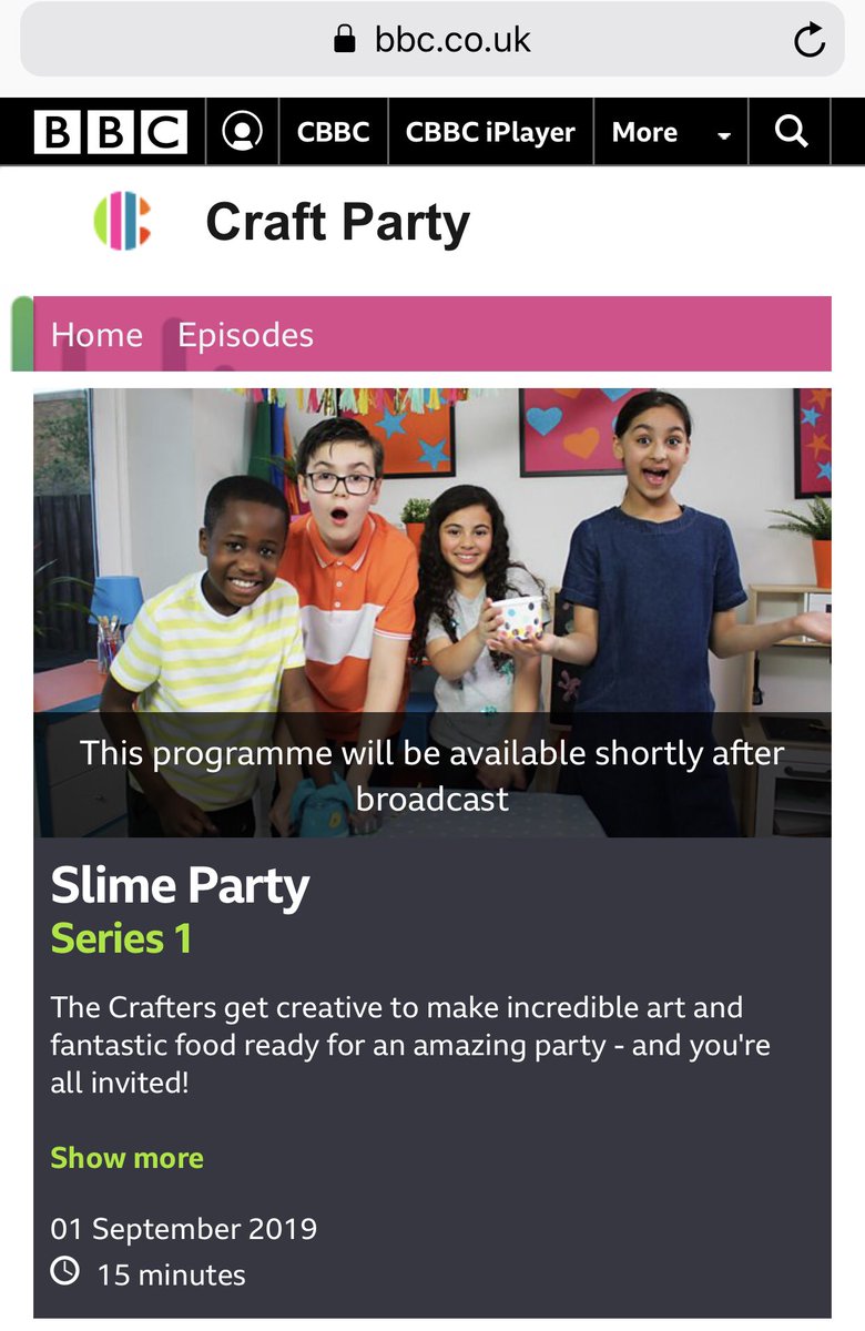 Don’t forget to set your alarm for tomorrow Sunday 01 September 2019 @ 9:30am. It’s Team Craft Party’s Slime Party on CBBC 🥳 #cbbc #craftparty