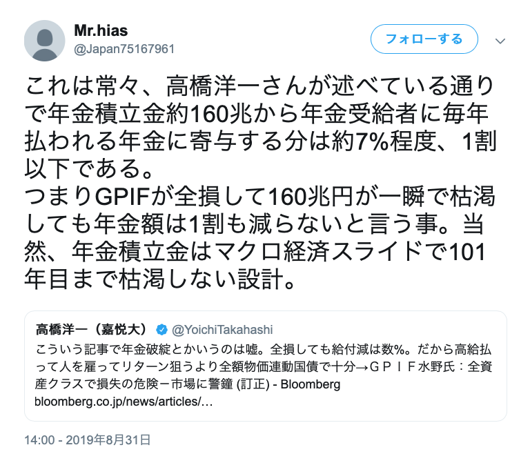 監視団長の And Kou On Twitter 全損しても給付減は数 も大嘘 世界中の金融市場で運用しているgpifが 全損する ということは世界中で有価証券の価値がゼロになることを意味し 世界大恐慌状態 世界中の国が国家破綻している状態で物価連動国債に