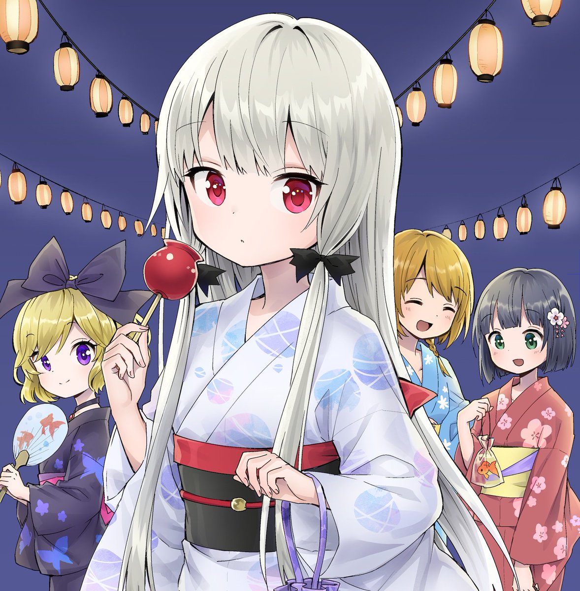 multiple girls fireworks kimono japanese clothes 2girls purple eyes obi  illustration images