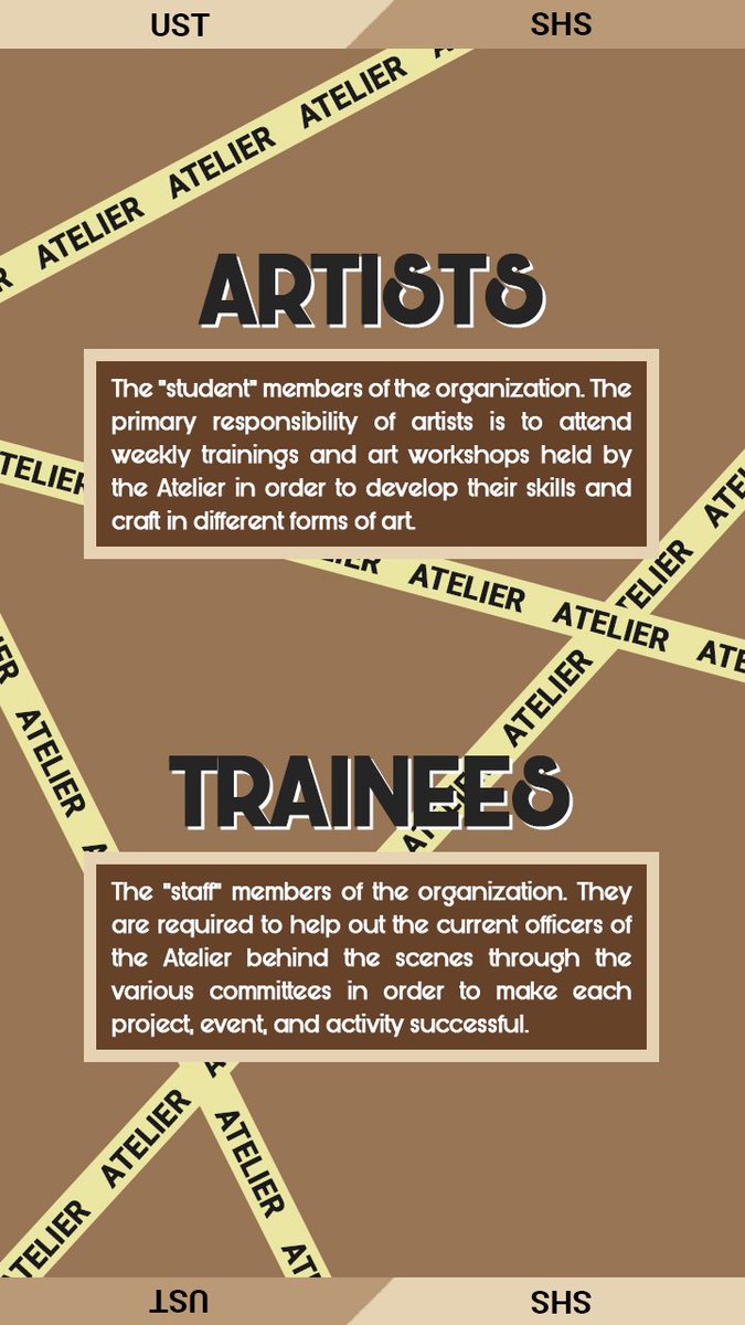 USTSHSAtelier's tweet photo. LUMOS! Attention to all ASPIRING ARTISTS, this is your chance to sort yourself in to your desired committee and divisions in Atelier! ๐ฃ
Check the pubmats for guidelines, requirements, and the link provided in the following tweet.
#LUMOS2019
#AtelierApplications2019
(1/3) https://t.co/FS0fE7TRXR