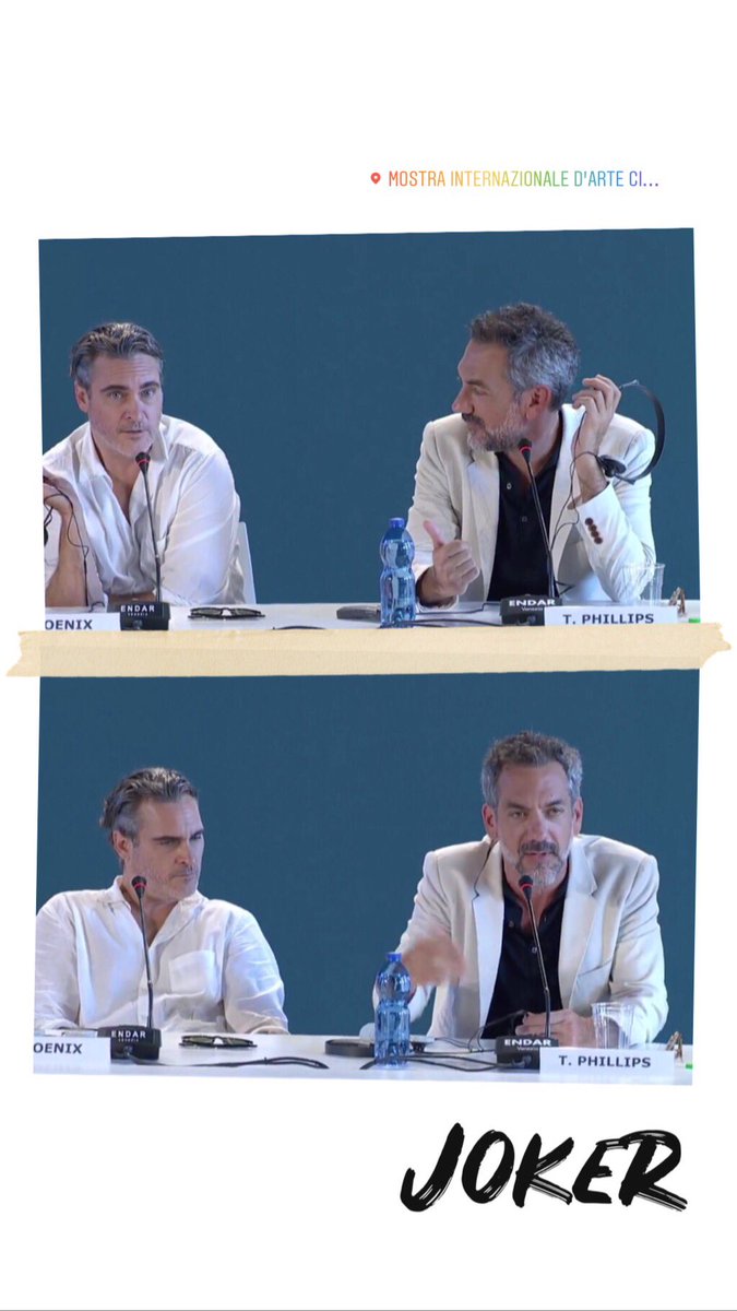 Caffeine81's tweet photo. Joaquin Phoenix è Joker per Todd Philips, qui entrambi in conferenza stampa alla #mostradelcinemadivenezia #biennalecinema76 https://t.co/oPn6jyLhxf
