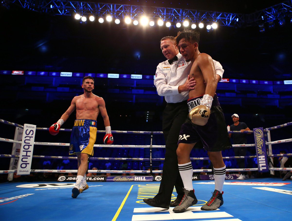 MatchroomBoxing's tweet photo. ALL OVER!

Stoppage win for @MartinJWard1 who gets Josue Bendana out in the fifth 💥

Wardy has made it clear he wants a title fight next 👊 #LomaCampbell https://t.co/Ez1L74flq5
