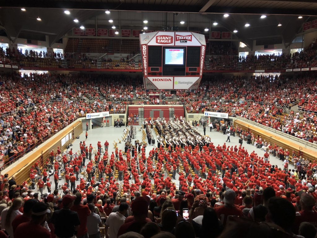 Darby grads and OSU band members Erin Kyle, Kyle Macatangay, and Luke Atkins join alumni from 1930-present at Skull Session today! Go Bucks and Go Panthers!