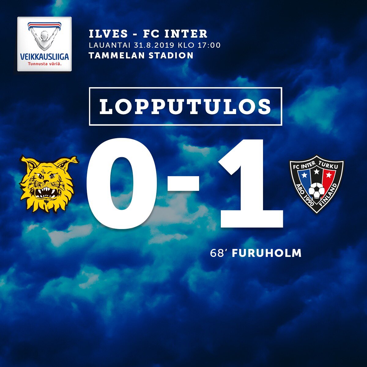 Se on siinä! Inter vie kärkikamppailun nimiinsä voittaen Ilveksen Furuholmin maalilla 0-1! Voiton myötä Inter lähtee mestaruussarjaan kärkipaikalta! 💙🖤 #fcinterturku #veikkausliiga #ilves #INTILV