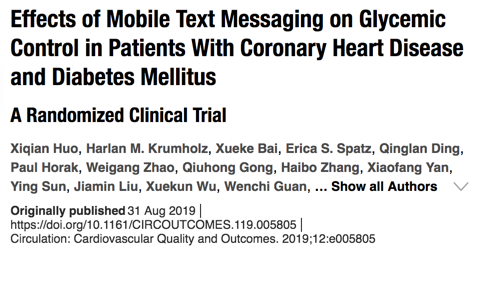 hmkyale's tweet photo. Proud of our internat'l team presenting this trial @escardio: in #China "text message intervention resulted in better glycemic control in patients with diabetes mellitus and coronary heart disease.” Now published @CircOutcomes https://t.co/Gg5e4qng6e #ESCCongress #DigitalHealth https://t.co/7VwjfTGK5y