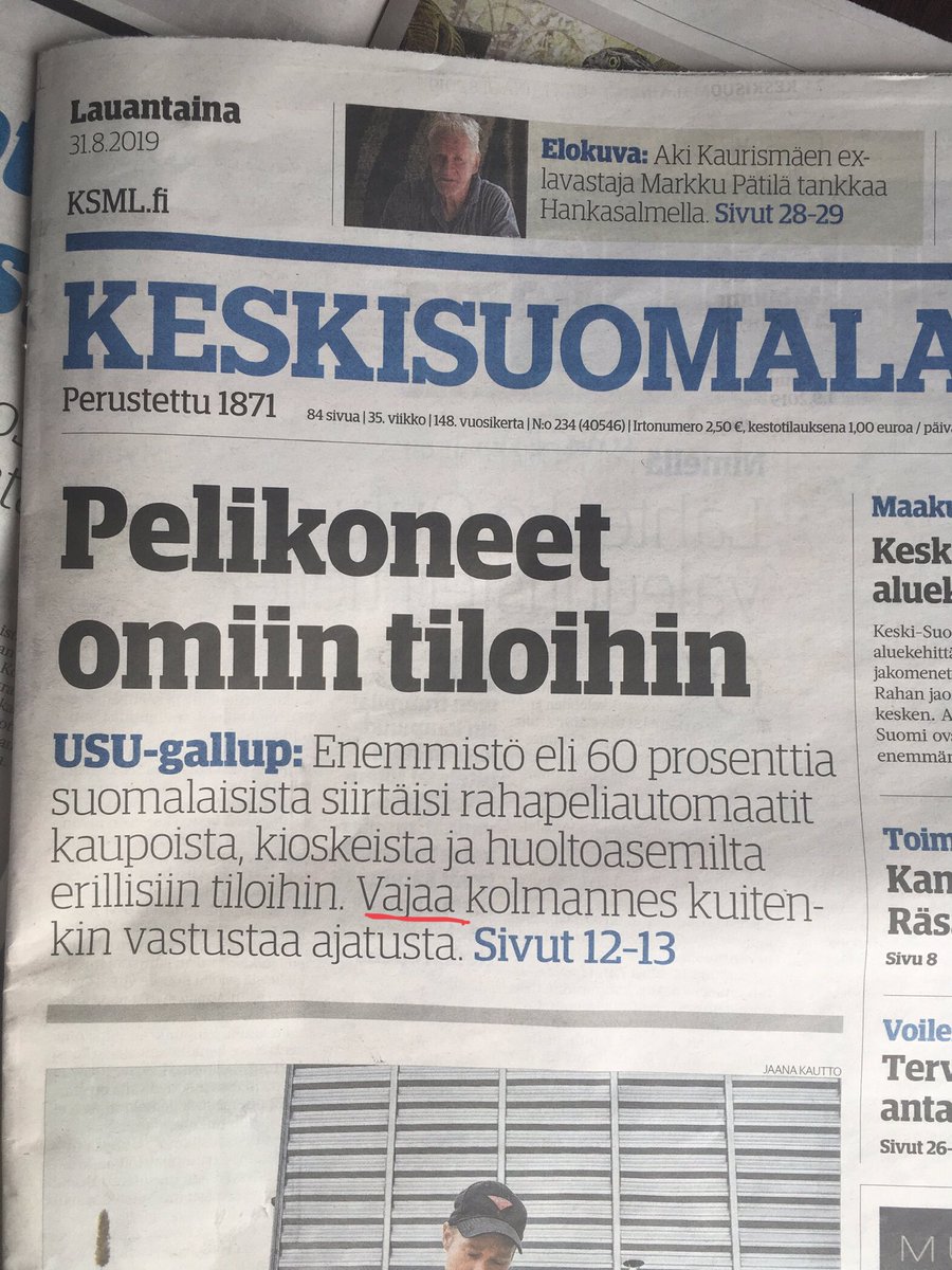 DaFx3000's tweet photo. Onpas Keskisuomalaisessa jarlamaisen osuva alaotsikko #Veikkausgate https://t.co/PiLWhzkEju