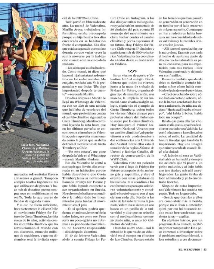 Revista_Sabado's tweet photo. Un grupo de adolescentes chilenos, liderados por la valdiviana Valentina Chavarría, de 17 años, fundaron en el país el movimiento Fridays for Future, de la activista climática sueca Greta Thunberg. Este es el retrato de una generación marcada por la conciencia medioambiental 👇 https://t.co/hjaqPOE0lR