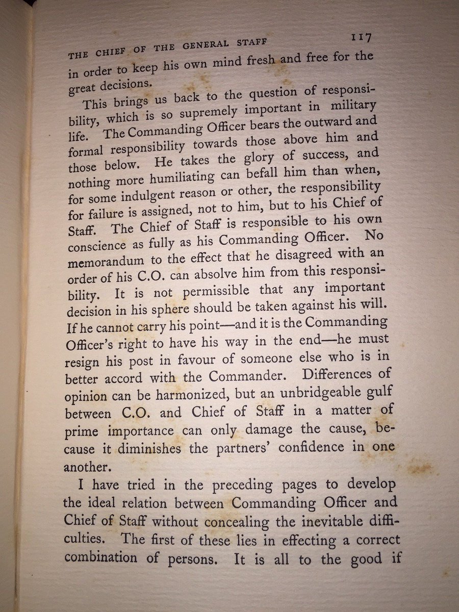 Some wise words from the memoir of General Hans von Seeckt on the Commanding Officer & Chief of Staff, and the anonymous General Staff