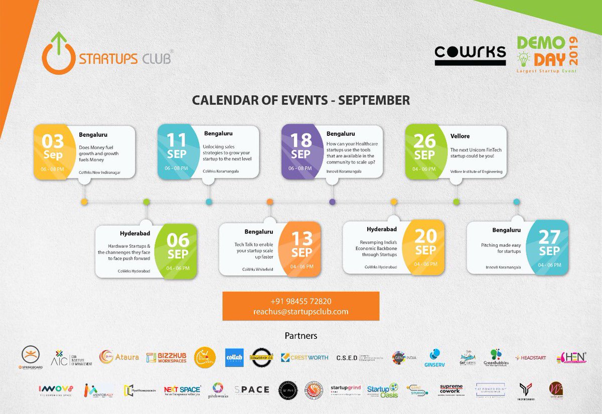 SCSupportTeam1's tweet photo. #September gets #SuperCharged with #8Sessions with our #DemoDay2019 #Partners and #8Session for #StartupsClub Members across cities...
Don’t you skip without blocking your calendar...
#LargestStartupEvent #SCDD2019 #SCMembers #SCPioneers https://t.co/R1JYyXEUke