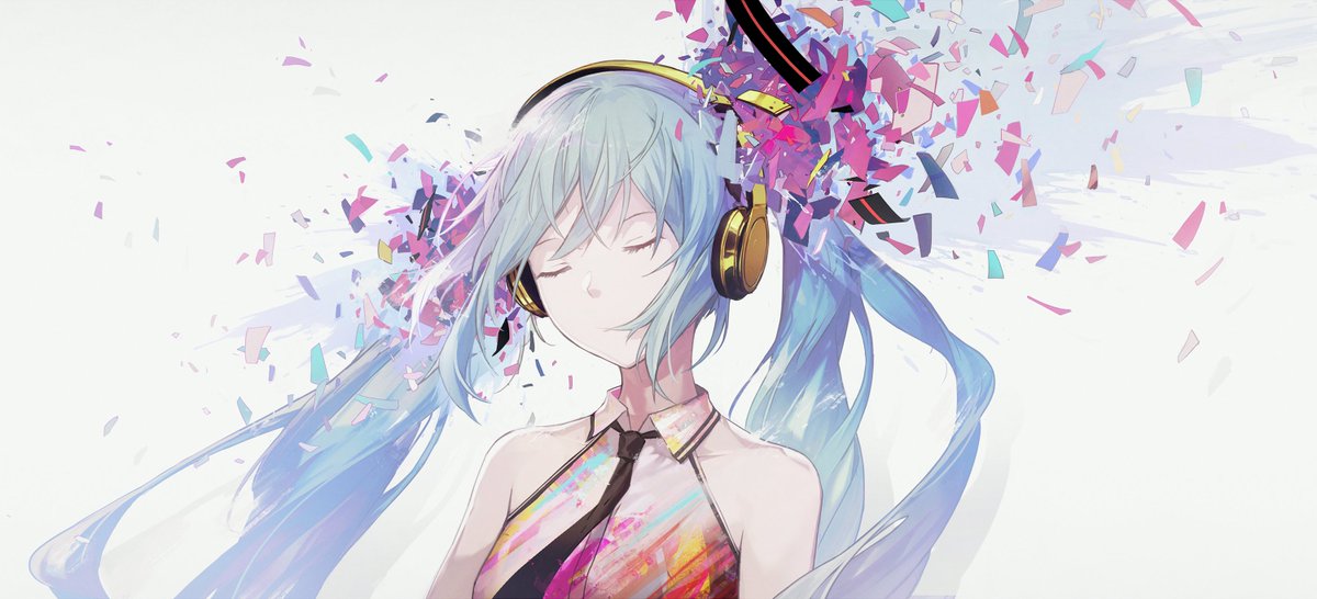 hatsune miku 1girl solo long hair twintails headphones closed eyes necktie  illustration images