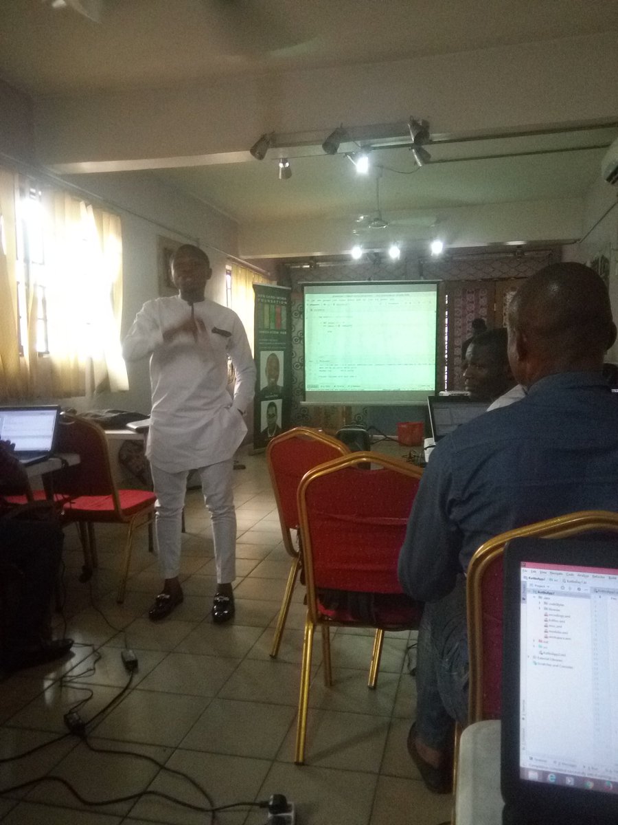 APhrophet's tweet photo. Live at @KswfHub PORT HARCOURT for ALC PHASE 2 MEET UP! 
currently on intro to kotLin! JUST WROTE MY 1ST IF STATEMENT with kotLin 

#ALCPHASE2MEETUP  #ALCPORTHARCOURT #ANDROIDDEV #TECHINPH #KOTLIN https://t.co/7LLkEEikuR