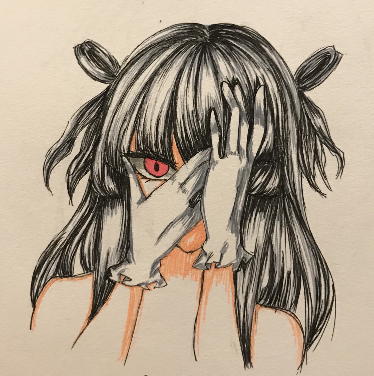 てけてけ ユリイカノンさんの 人間らしい の子を描いてみた 髪の毛とか色違う ボールペンで塗りました ユリイカノン 人間らしい ボールペン画 アナログイラスト