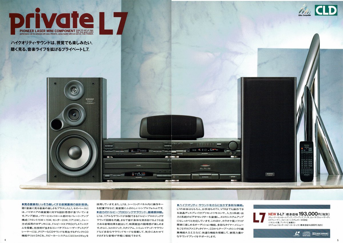 パイオニア プライベート L7 pioneer private ＋レーザーディスク パイオニア Private 総合カタログ（1991.10）② LD対応のL7と、ターン