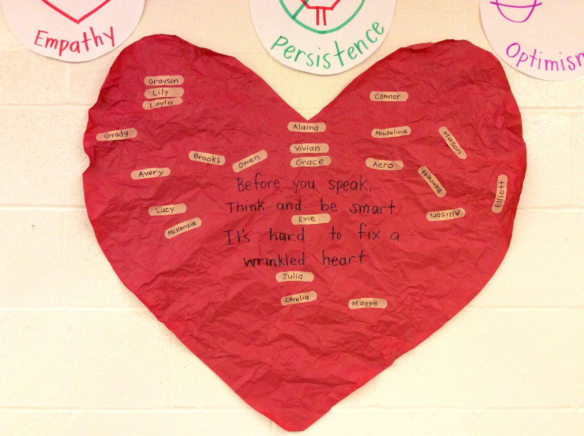 MrsHavemanGHAPS's tweet photo. After reading Chrysanthemum by Kevin Henkes, students show their collective effort to be kind & caring in kindergarten by helping mend a wrinkled heart ❤️ #peachplains https://t.co/q2pCIgWEES