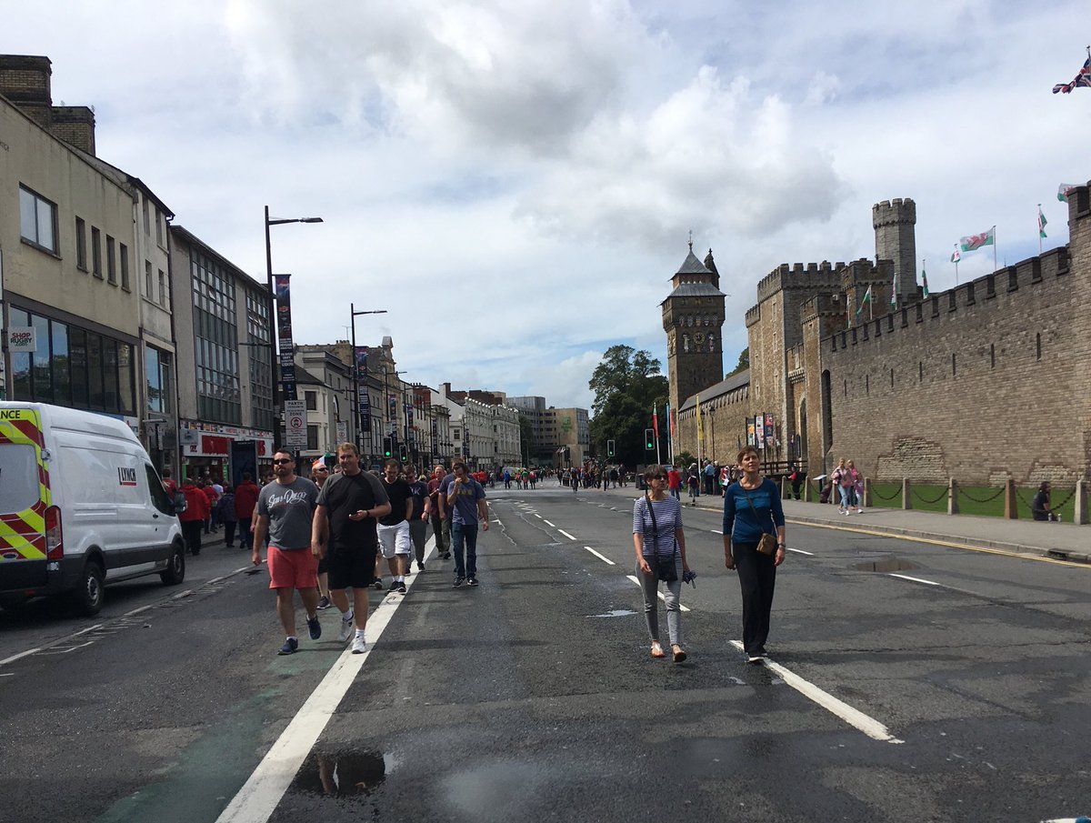 laurahd's tweet photo. What @XRCardiff did for four days routinely happens in Cdf for match days. Like today. What a fuss people made about a few days then but hardly a grumble from folks today and on many other weekends a year. #WALvIRE https://t.co/xZ8MrnqoHt