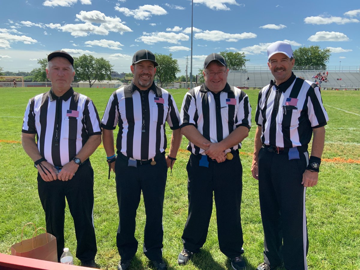 JohnMarshallFF's tweet photo. John Marshall Football would like to thank this fine officiating crew for working our first JV game of the year.  Kick off was 11:00 AM on Friday!  Thank you for your dedication!  @RAOAMN @MSHSL_Officials @MSHSLjohn #ThankARef https://t.co/XrplAENQkn
