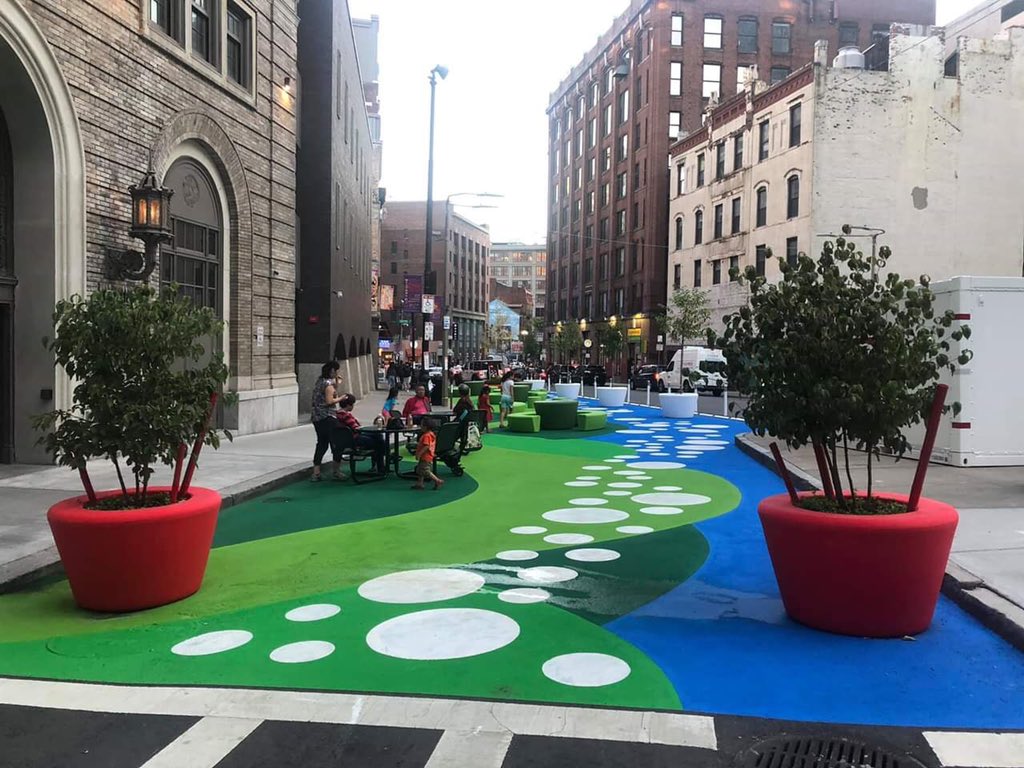 Testing the possibilities of a street with colourful paint. A little vision, a little effort, a little money and voila. Cities around the world are experimenting with the idea that streets can be so much more than storage for cars. Here, #Boston HT <a href="/HorneJerome/">Jerome Horne</a> #placemaking