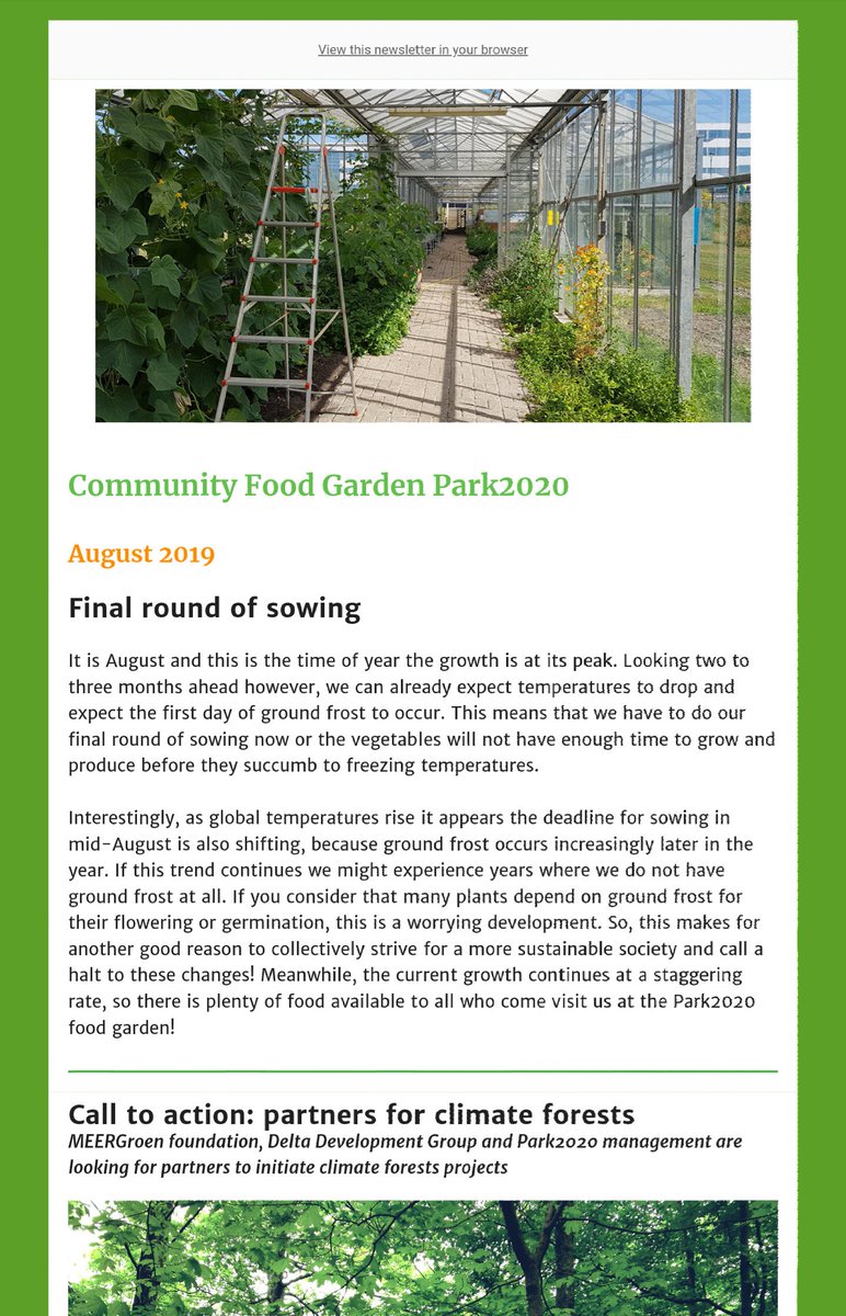 Er is weer een interessante nieuwsbrief over de Community Food Garden Park2020 verschenen. Ook op de hoogte blijven van het nieuws van onze #voedseltuin op #bedrijventerrein Beukenhorst-Zuid in Hoofddorp? Meld je aan: …ichtingmeergroen.us19.list-manage.com/subscribe?u=3e…