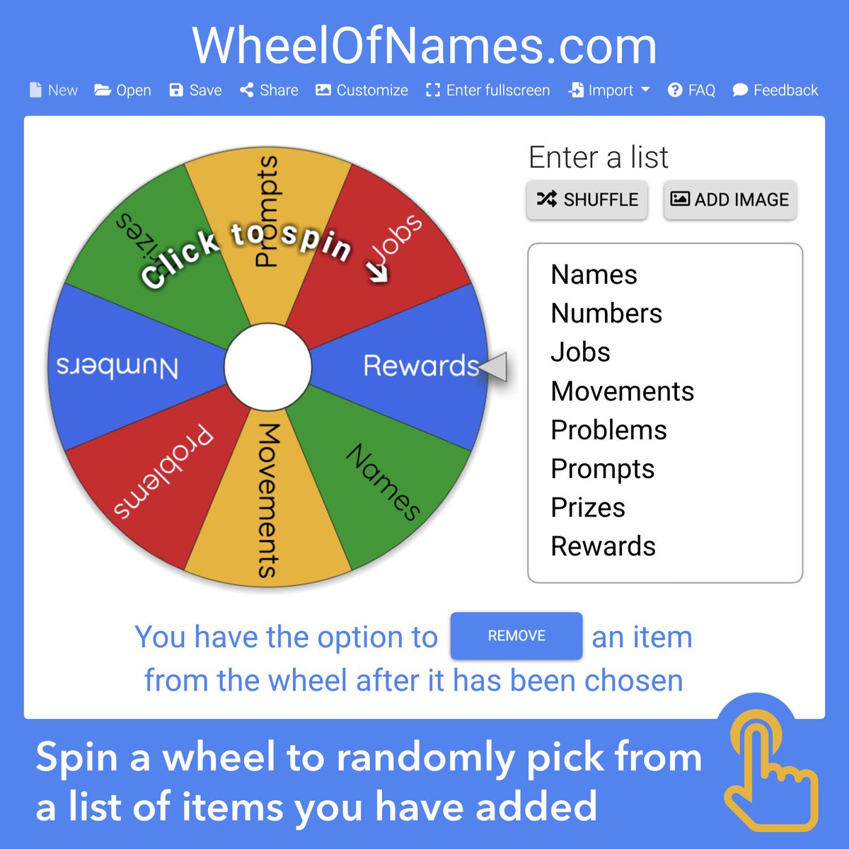 tonyvincent's tweet photo. ☸️ Simply type or paste a list into https://t.co/AQnkOjiYEo to create a random picker. You can save the wheels you make to Google Drive. https://t.co/8HK4zkoo9L