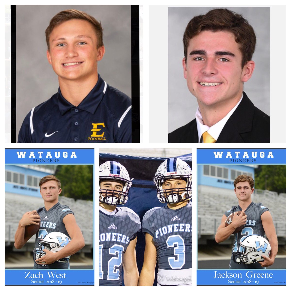 wataugaboosters's tweet photo. Pioneer teammates
@ZacharyWest_  &amp; @jackson_greene1 will be on opposite sidelines at The Rock today! Zach is on the @ETSUFootball 
roster &amp; Jackson is on the @AppState_FB roster. Cheering for both of them!!
#onceaPioneeralwaysaPioneer
@WataugaPioneers @PerfectEffort14 https://t.co/ULMgWW3ehS