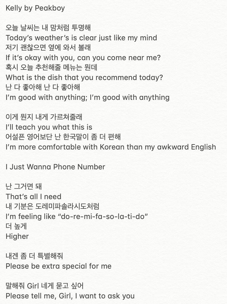 Learn Korean On Twitter Kelly By Peakboy Lyric Translation This Song Is Talking About A Love With A Foreign Girl
