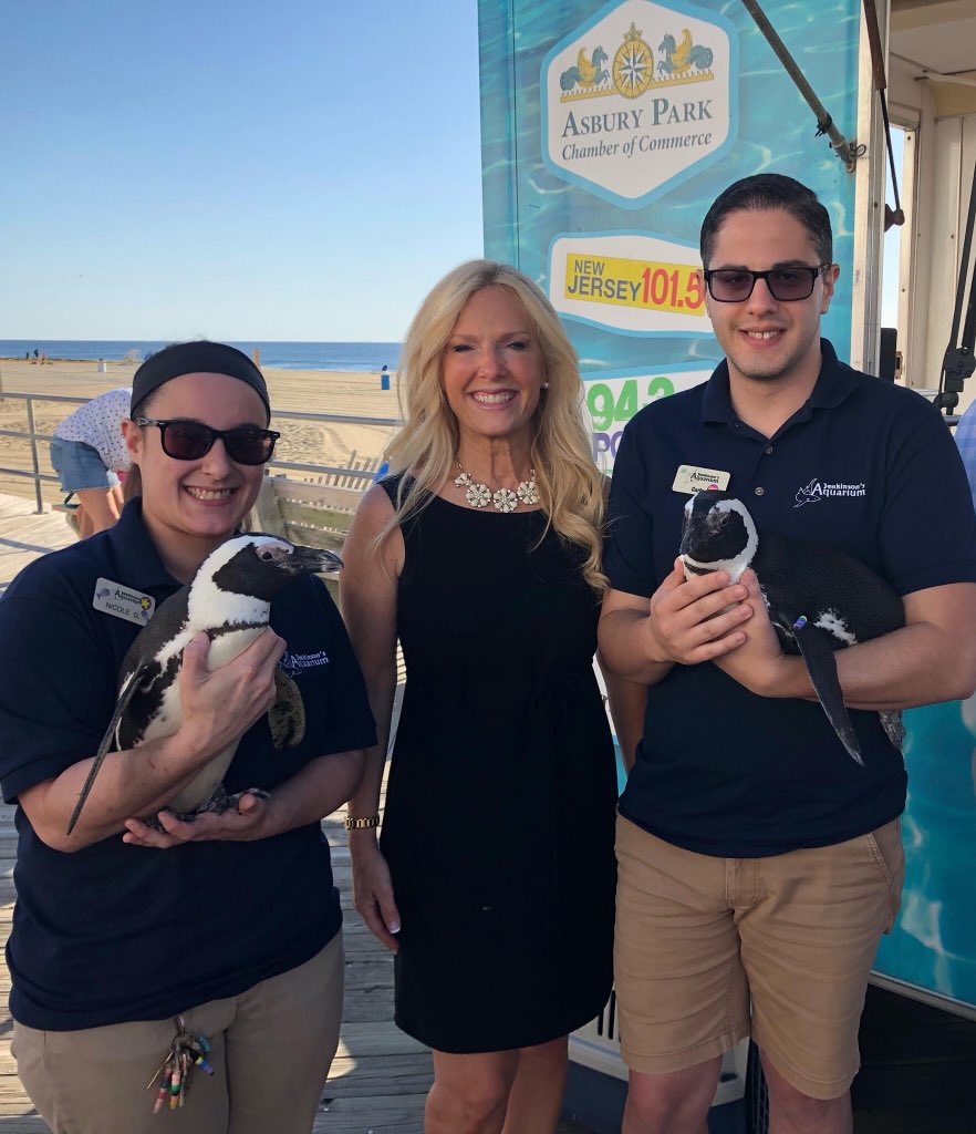 MonmouthTeam's tweet photo. This morning in Asbury 
On the air with the Lou and Liz show 94.3 the Point. The Jenkinson’s penguins stopped by too. #LaborDayWeekend 
@sheriffgolden @ChristineHanlo1 @tom_arnone @MonmouthGOP https://t.co/fB13LSLDZI