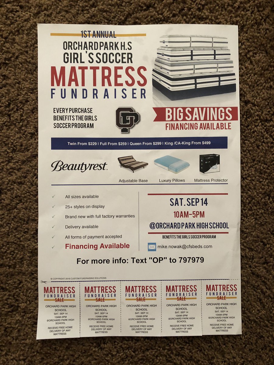 OPGVS Mattress fundraiser!! Contact a player for more information—all purchases help girls soccer👍 <a href="/CFS_WNY/">CFSWNY</a> <a href="/OrchardParkBee/">Orchard Park Bee</a> @OrchardSun <a href="/IcingTheFed/">𝙄𝙏𝙁</a> <a href="/OPSchools/">Orchard Park CSD</a>