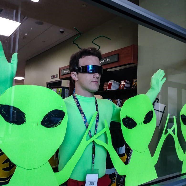 UWECBookstore's tweet photo. Get to the Area 51 B (Bookstore) now!  Friendly aliens are landing as we speak!  Adopt a baby alien..... https://t.co/8Dp4ayCy6A