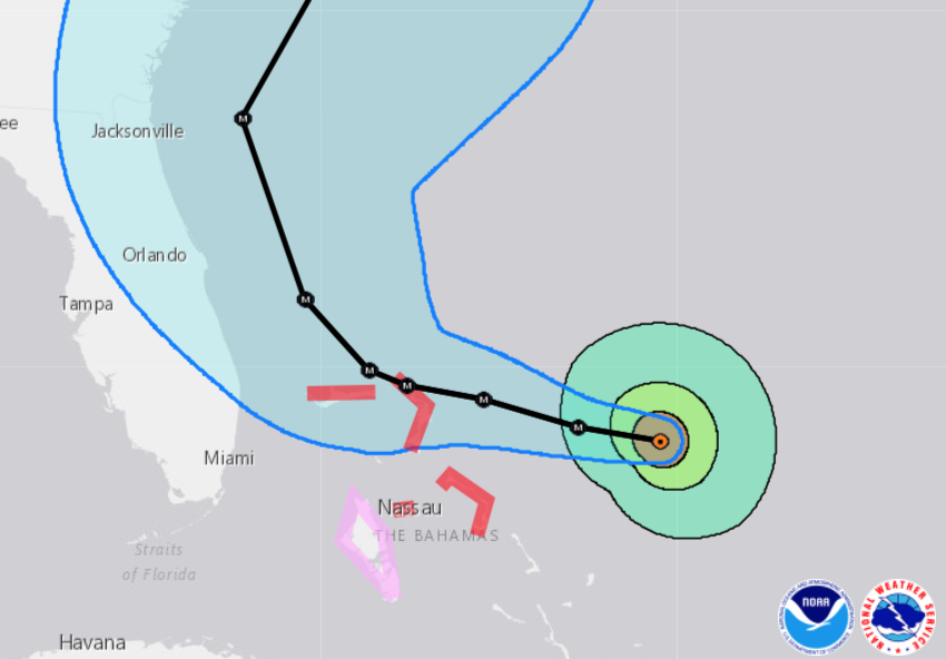 JohnMoralesTV's tweet photo. Chance for a hurricane in Ft. Lauderdale is not zero, but now down to 12%. And Miami down to 4%! 

We’re now out of the “cone of concern”. The rest of Florida trending in the right direction. 

Keep monitoring as Dorian has a history of surprising us experts. But, again, hooray! https://t.co/s1f74nMD6J