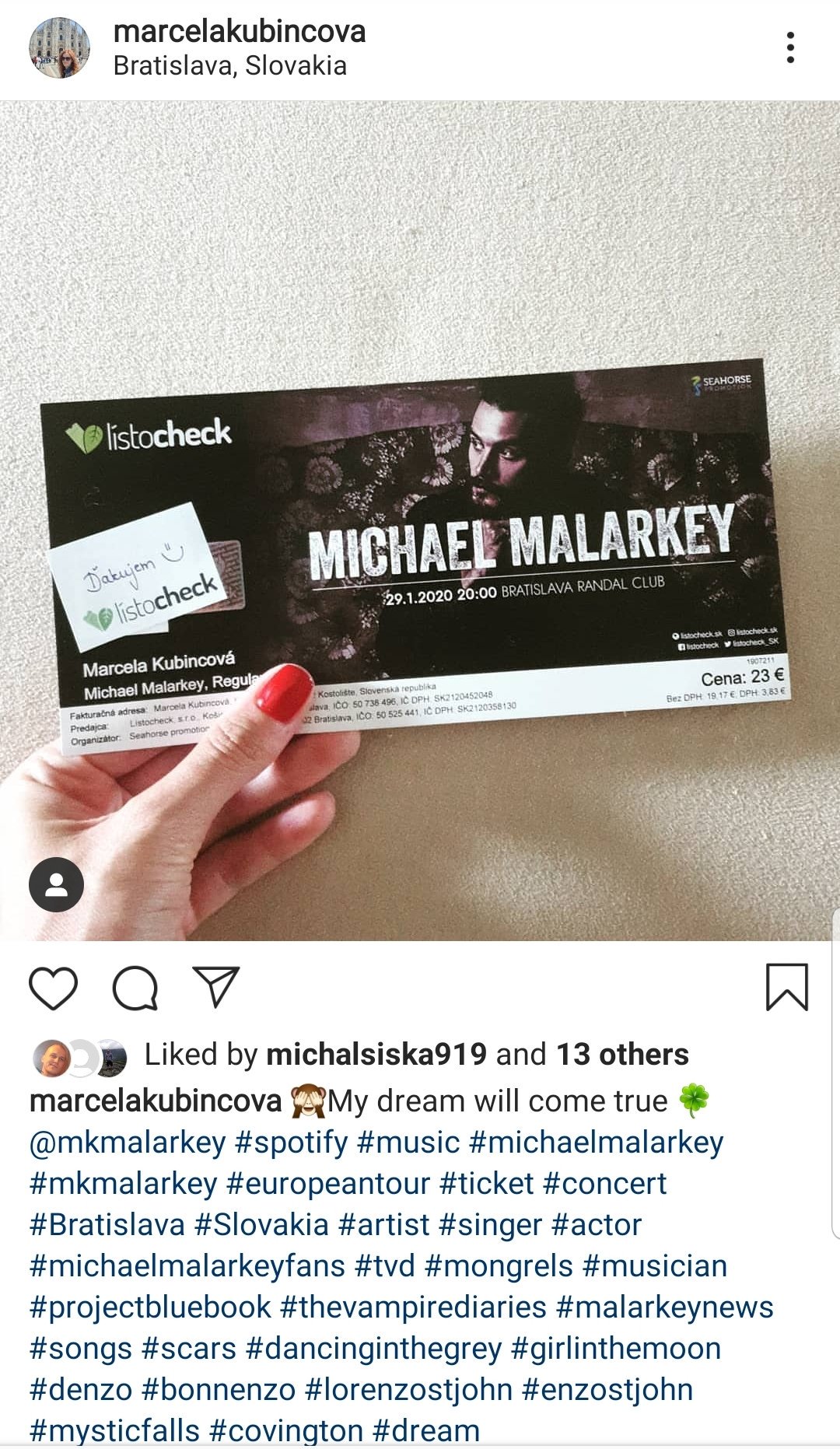 Marcela Kubincova My Ticket On Concert Mkmalarkey In Slovakia Bratislava Cant Wait Michaelmalarkey Thevampirediaries Marcela Kubincova My Ticket On Concert Mkmalarkey In Slovakia Bratislava Cant Wait Michaelmalarkey Thevampirediaries