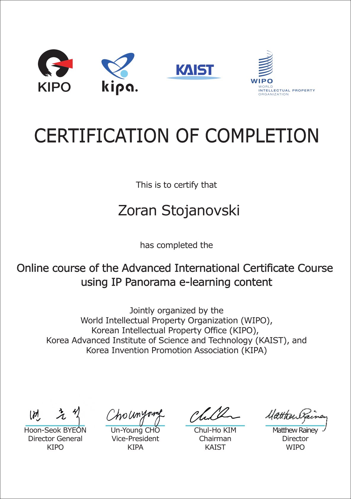 Zoran Stojanovski в Twitter: „It was my privilege to be part of the  Advanced International Certificate Course using IP Panorama e-learning  content Jointly organized by the World Intellectual Property Organization -  WIPO,