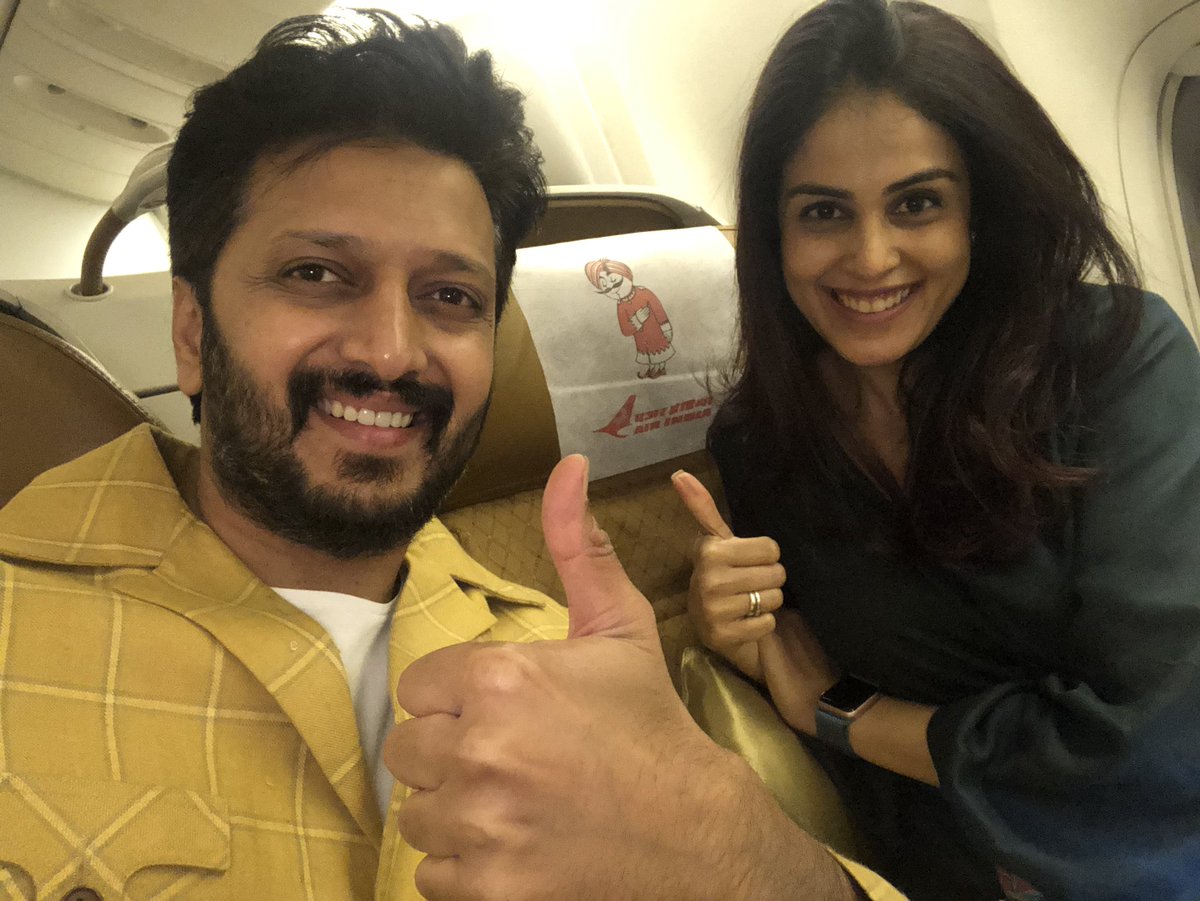 Riteishd's tweet photo. We are flying out of @CSIAMumbai - I want to thank the entire staff of @airindiain for going out of their way to help us - truly the Maharaja of Airlines. @geneliad https://t.co/AW9BPFoMz9