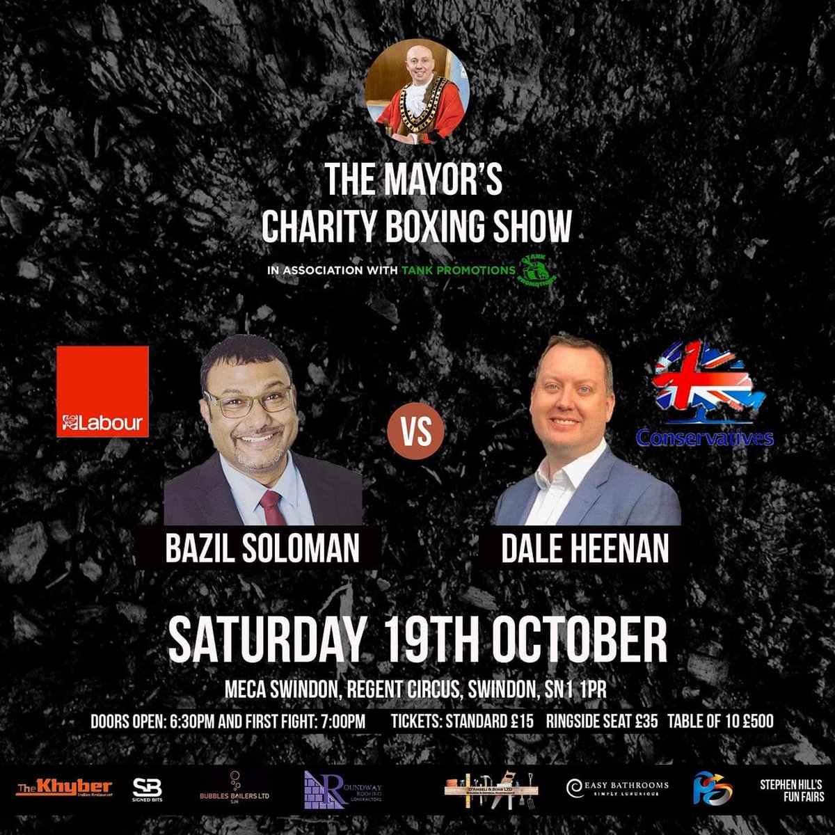 BazilSolomon's tweet image. I hope to promote boxing to get our youth of the streets &amp;amp; raise funds for Swindon children's charities❤ Tickets £15 contact Rich Loveday, myself. I need 6 more bookings for a VIP 10 person table + Indian buffet &amp;amp; drinks £50 Red corner🥊 bsolomon@swindon.gov.uk @TankPromotions