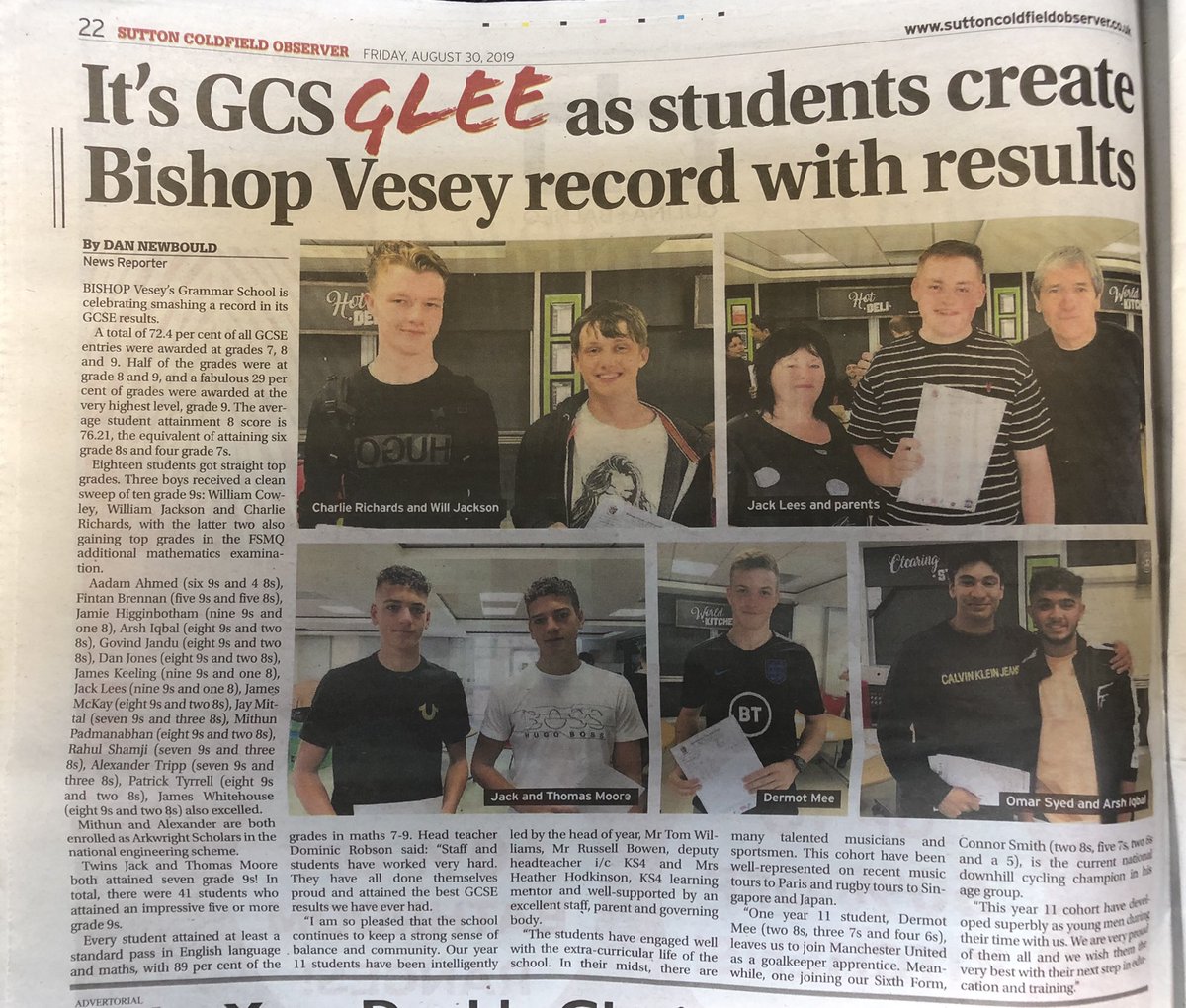 NaeemArif_'s tweet image. Fills your head with pride; my alma mater @BVGS1527 getting another set of great results for #GCSEs2019.
@BvgsParent - well done to all involved, particularly young Jack Lee’s (top right) who lives opposite me. #ProudParents #SuttonColdfield