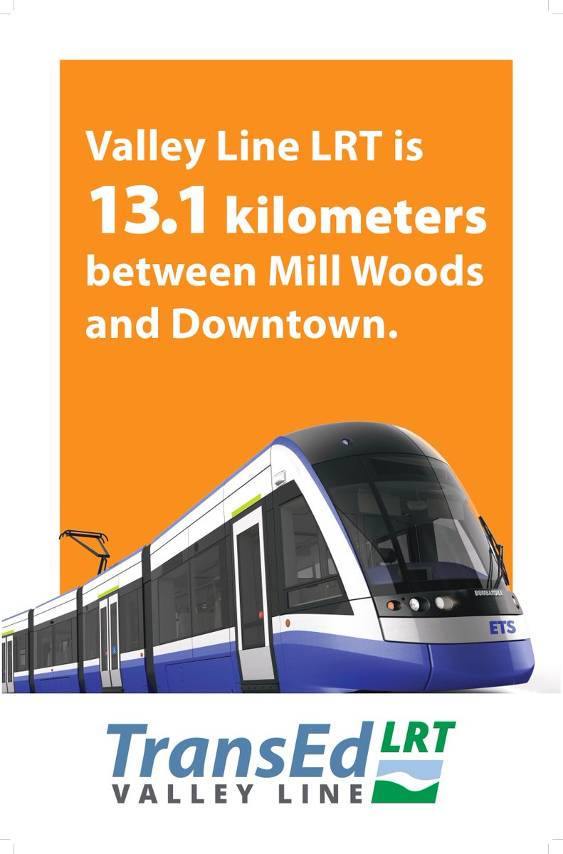 yegvalleyLRT's tweet image. Did you know that the new #ValleyLineLRT will be 13.1 km between Mill Woods and Downtown Edmonton? Come find out more about the project and view one of the new low-floor trains at Mill Woods Town Centre all long weekend from noon to 5 pm. #LabourDayWeekend #YegTransit #YegLRT