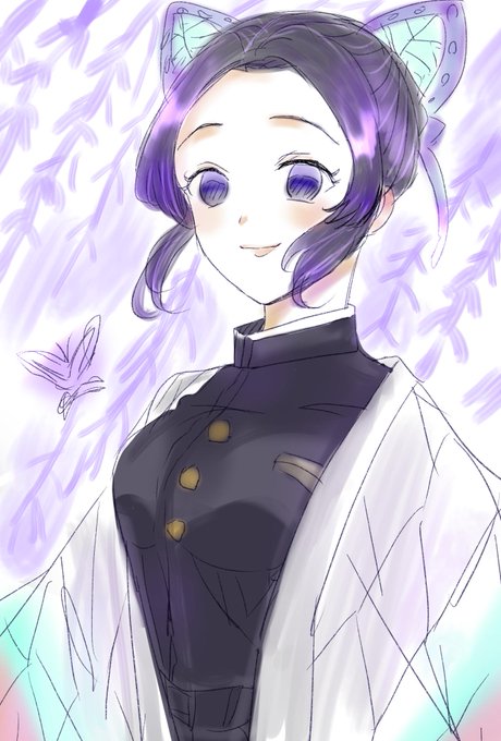 河野みりさんがTwitterに投稿した胡蝶しのぶ(鬼滅の刃)のイラスト。