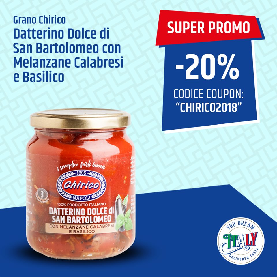 Porta in tavola tutto il gusto dei datterini firmati Grano Chirico 😋 Scommettiamo che non ne potrai più fare a meno?

⚠ ⚠ Inserendo il codice CHIRICO2018 avrai il 20% di sconto sull'intera linea! 
Cosa aspetti? 👉 Sfoglia le immagini e scegli il tuo preferito!

#YouDreamItaly
