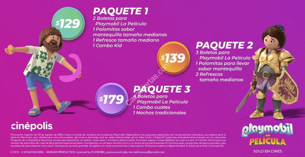 Culpa Repetido pasajero تويتر \ Cazaofertas على تويتر: "Paquetes Cinépolis Playmobil La Película a  precio especial (boletos + palomitas + refresco + combo desde $129)  https://t.co/JhNy1eoOd2 #Oferta #promocion #México #ofertas #promociones  #descuentos #Cazaofertas https://t ...