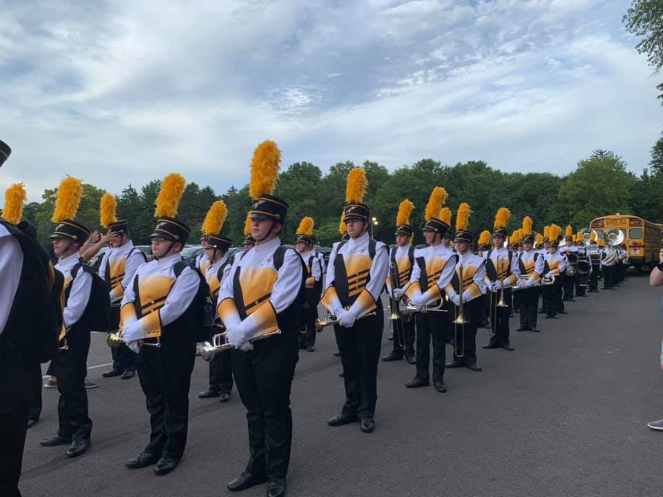 WMHS_Drumline's tweet photo. First football game in our new @DeMoulinBros uniforms. Looking good! 〰️〽️ #TeamDeMoulin #sharpdressedband https://t.co/7nl2kufT7R