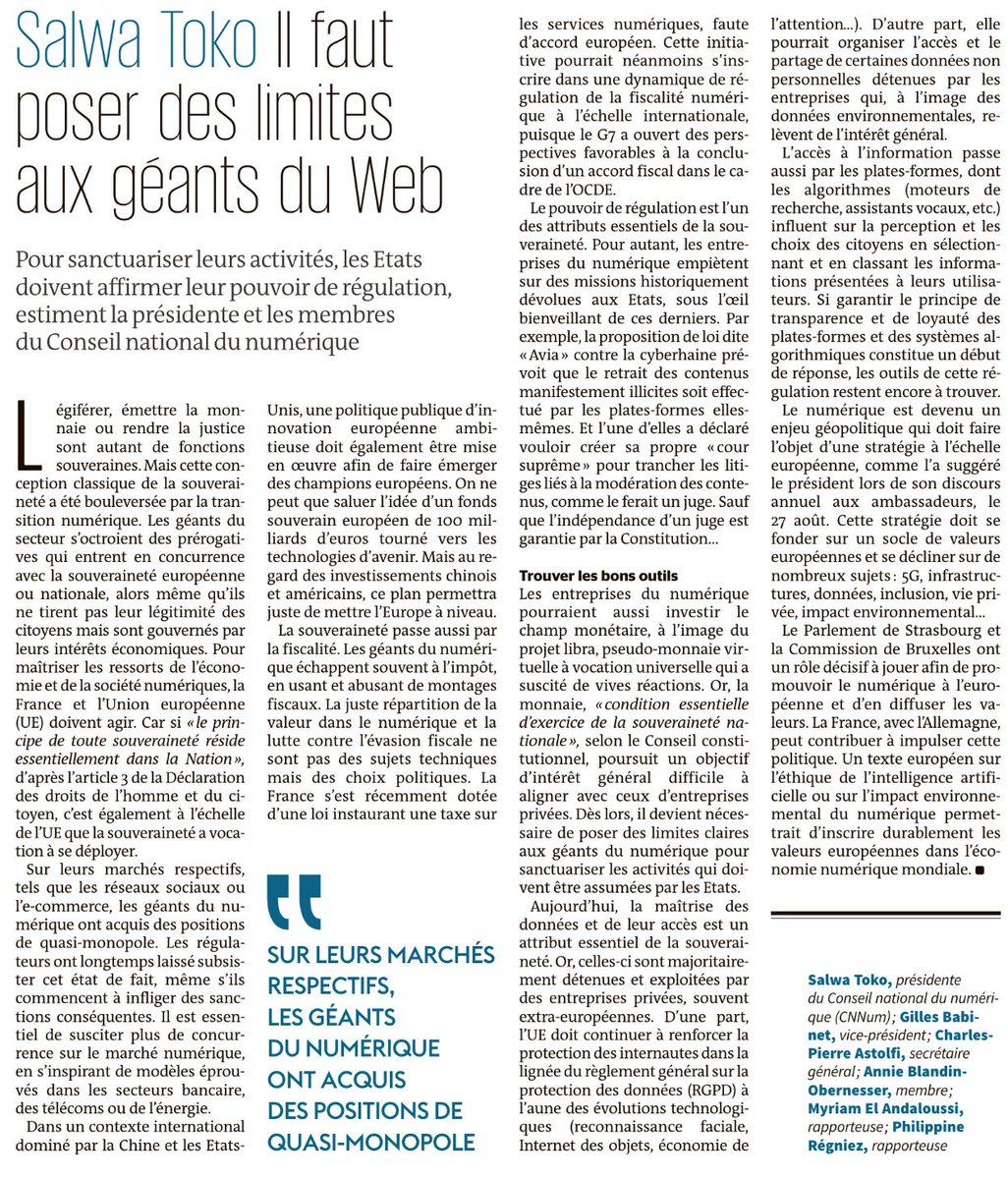 Conseil_ia_num's tweet photo. « Il faut poser des limites aux géants du numérique pour sanctuariser les activités assumées par les Etats » -- Retrouvez notre tribune dans Le Monde d'aujourd'hui sur la souveraineté numérique.

https://t.co/twbXAS09LN https://t.co/EmVvt7FtBV