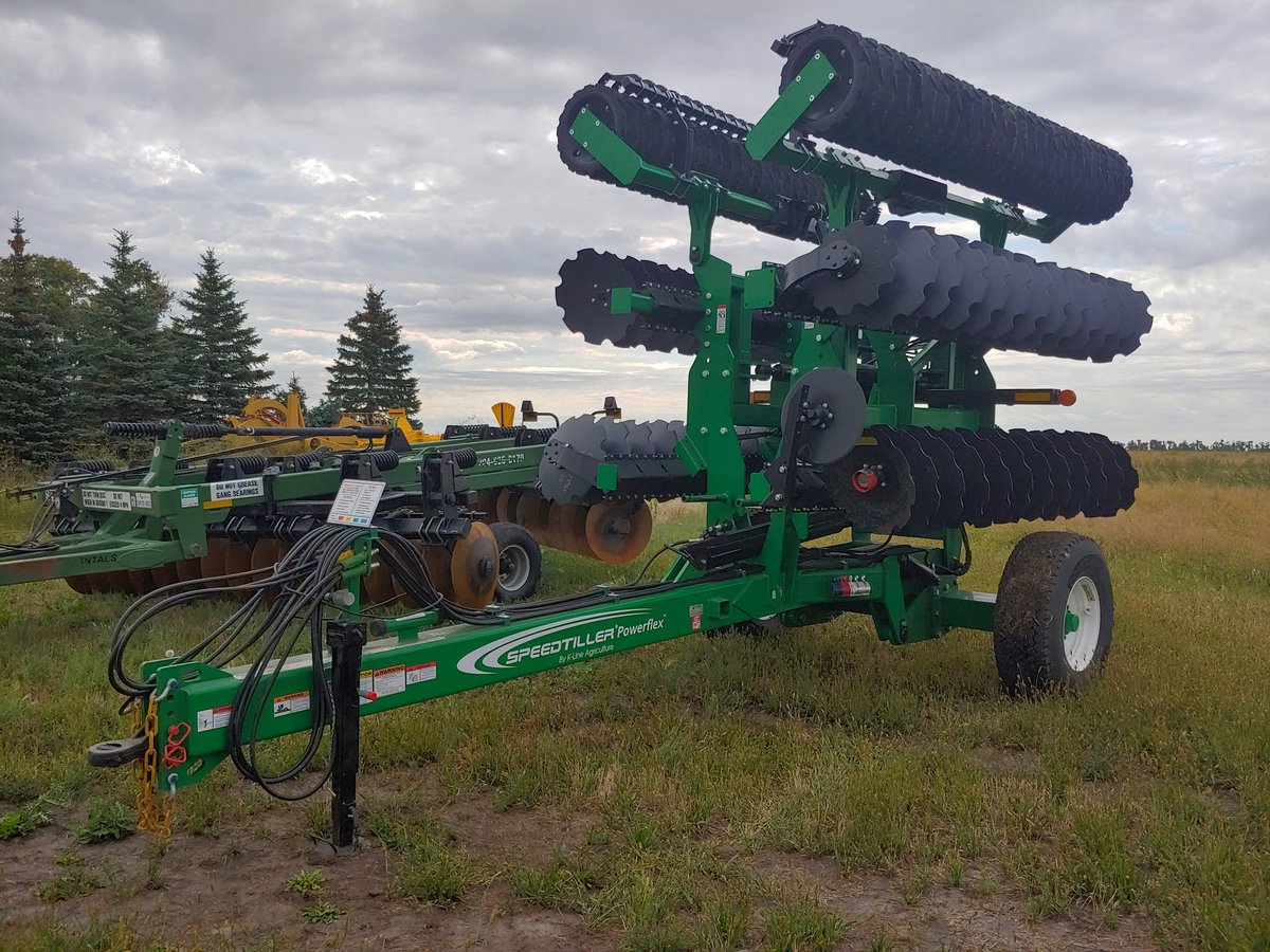 thiessen_ag's tweet photo. The new @KLineAgUSA 21' Powerflex Speedtiller has arrived, equipped with rubber rollers to suit a variety of conditions.  Available to rent at  @thiessen_ag call or msg 204-825-0170.
#tillage19 #Flaman #Rental #WestCdnAg #MBag https://t.co/Zsg3ZD204B