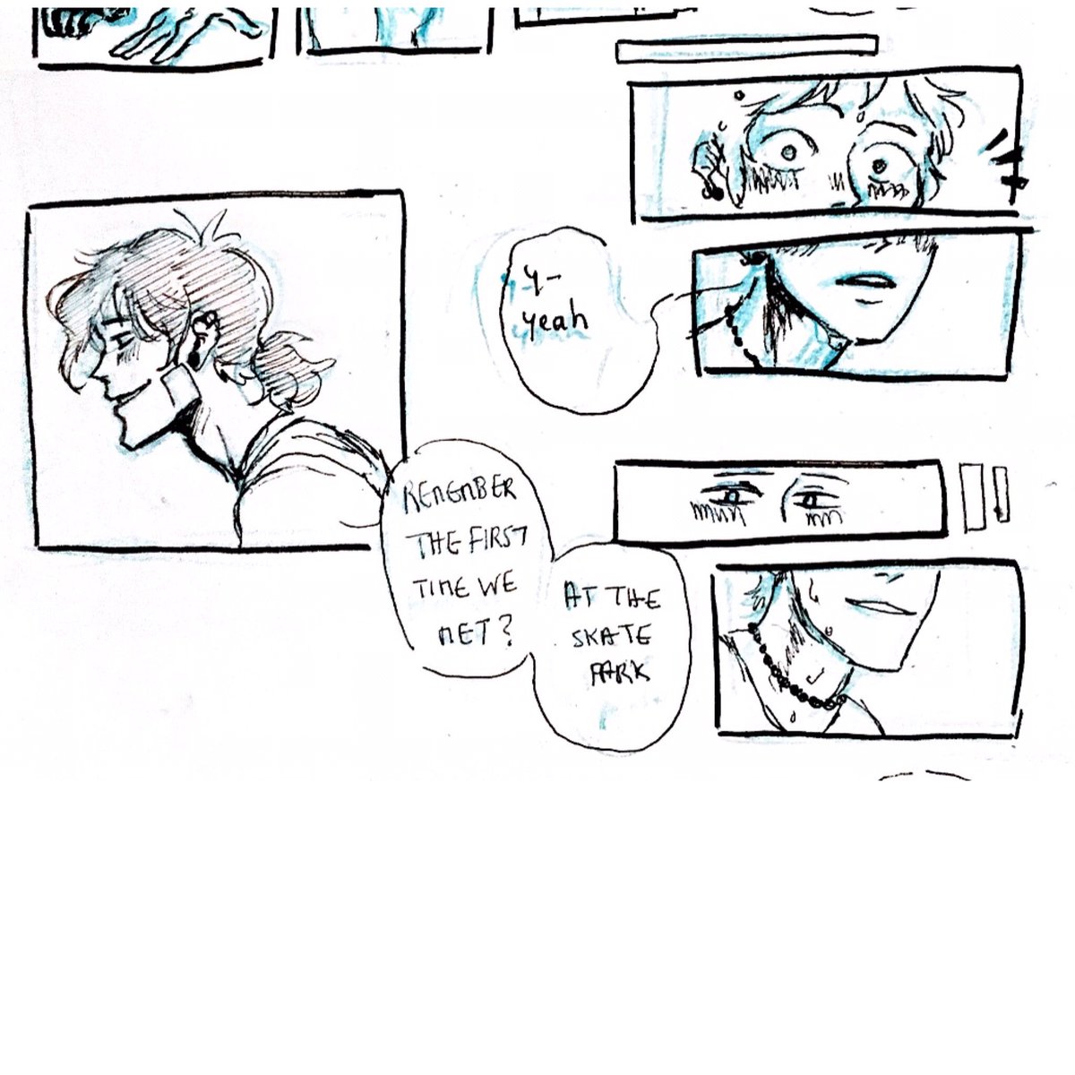 first kiss scene - skater AU 

i originally did a 5 page comic but it didn't turn out too great so im only posting the okayest panels hhh 

part 1/2 
#klance 