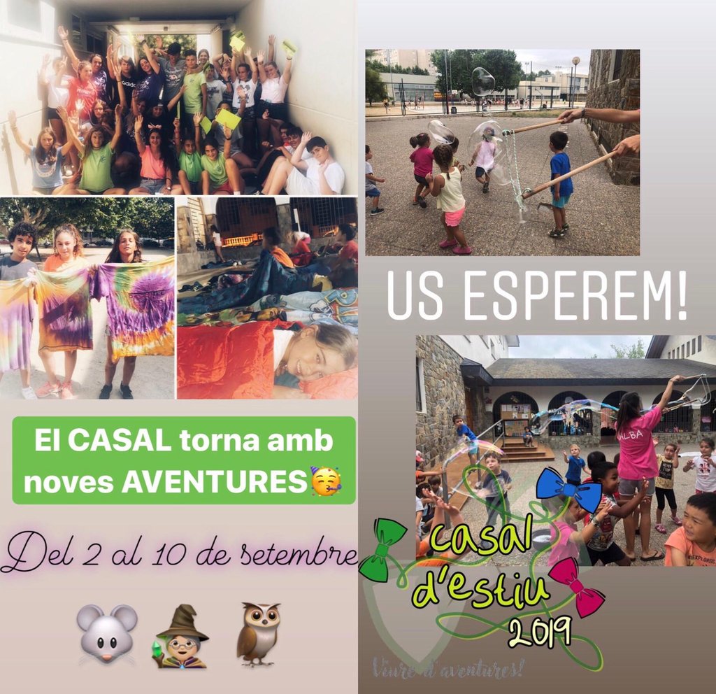 Comença el casal de setembre 🐭🧙🏻‍♀🦉, del 2 al 10 de setembre,  on els infants podran gaudir d’activitats ben variades, dies de piscina💦, una acampada🏕, un dia sobre rodes 🛴🚲i una sortida a la platja.🏝

Us esperem, no us ho podeu perdre! #CasalER2019
