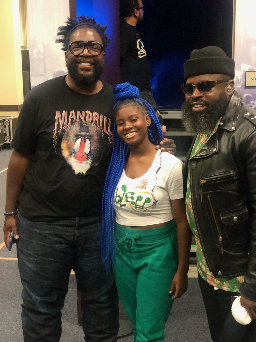 CharleeBleu's tweet photo. The BabyBleuGoat performed live with my Big Bro @blackthought, @questlove, &amp; @theroots Crew lastnight! 🎤 Honored is an understatement. 🙌🏾💙🐐🙏🏾

#babyBLEUgoat #BlackThought #questLove #theRoots #legends #Compton #BlackFamily #Blackfuture #CBLEU #SOSA #bts #hiphop #BLEUMAGIC https://t.co/tSDjH0ON9w