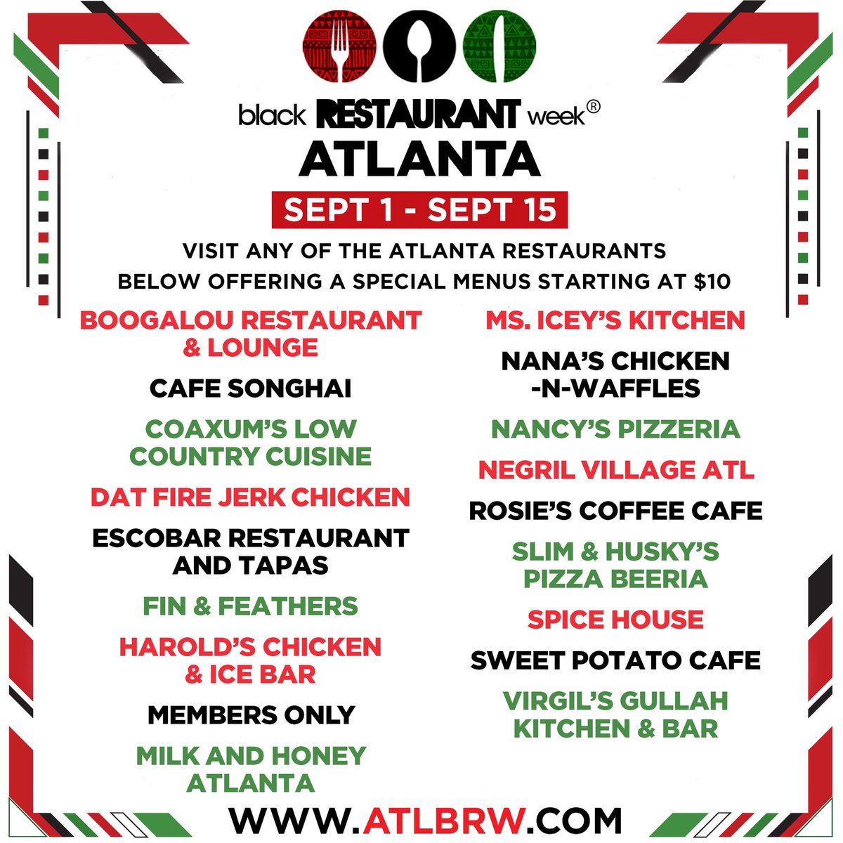blkrestaurantwk's tweet photo. Hey Atlanta! Hereβs the full list of participating restaurants. Share with your friends! | https://t.co/j1HmS8C7JG | #ATLBRW https://t.co/ZbK4tR1eVY