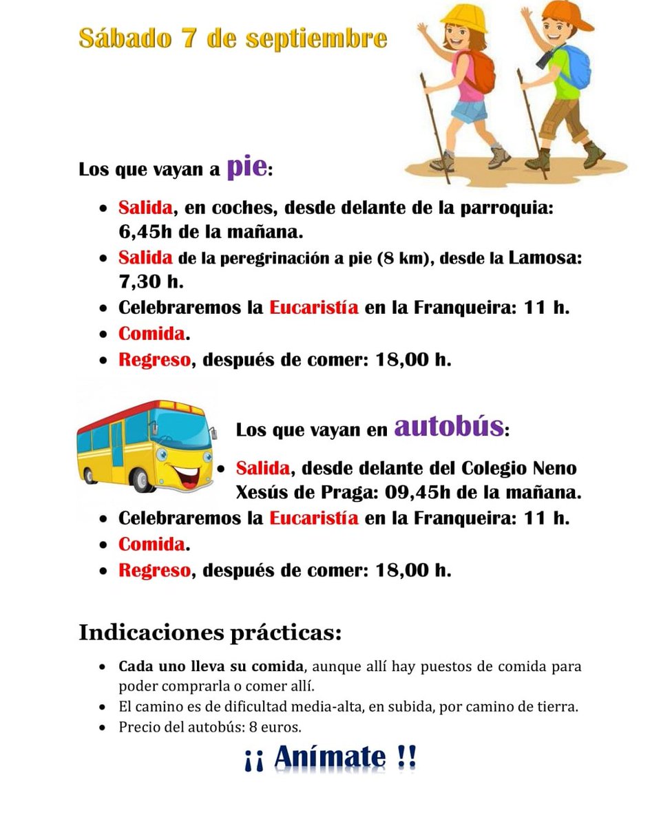 CorazonVigo's tweet photo. Aviso importante: Se cambia la hora de salida en coches desde la parroquia, y el lugar de inicio de la caminata. Volvemos a subir el cartel a continuación. No os olvidéis de apuntaros. #convivencia #franqueira #sagradocorazonvigo #corazonvigo https://t.co/mHUUKmP9qA